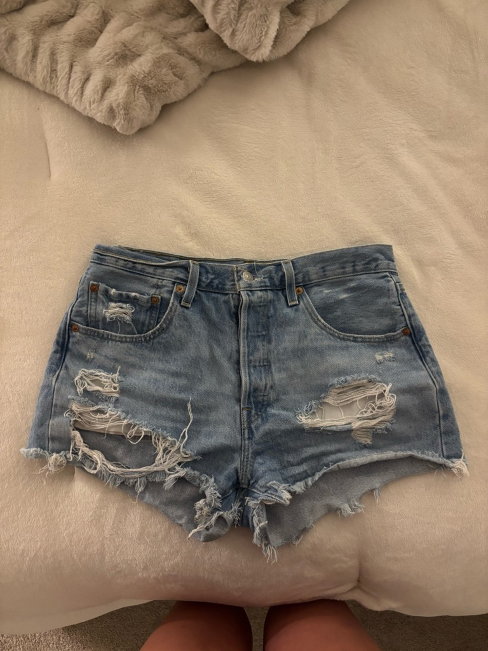 Levi’s Denim Distressed High-Waist Women’s Shorts - Light Blue